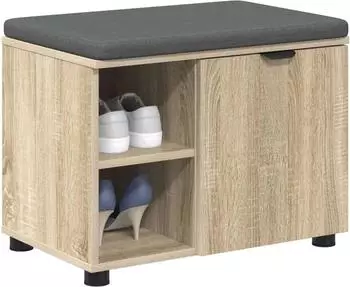 vidaXL Flurbank mit Kissen und Regal, Sonoma-Eiche, 60x38x46cm (891498)