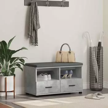vidaXL Flurbank mit Kissen & Schublade, Holzwerkstoff, betongrau, 80x38x46cm