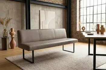 Kawola Eleen Esszimmerbank Leder grau, 203cm, Metallgestell schwarz (KA436405L1)