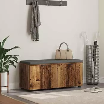 vidaXL Flurbank mit Kissen, Regal und T&uuml;r, Altholz, 100x38x46cm (891494)
