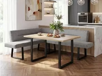Beautysofa Cresto Eckbank L-Form 212x173cm, hellgrau, Metallbeine