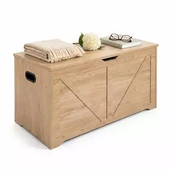Relaxdays Sitztruhe mit Stauraum, Deckel, 2 Sicherheitsscharniere, MDF, hellgrau