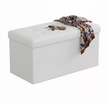 Relaxdays Faltbare Polsterbank mit Stauraum, Kunstleder, wei&szlig;, 38x76x38cm (10051510_49)