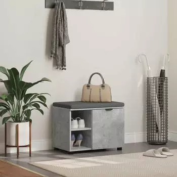 vidaXL Flurbank mit Kissen, Regal und T&uuml;r, betongrau, 60x38x46cm (891499)