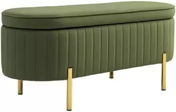 HomCom Truhenbank mit Stauraum, Samtoptik, Metallbeine, gr&uuml;n (108x44x43,5cm)