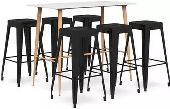 vidaXL 7 -tlg. Bar-Set wei&szlig;/schwarz (3057443)