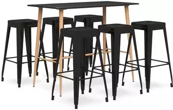 vidaXL 7-tlg. Bar-Set 4 Schwarz (3057471)