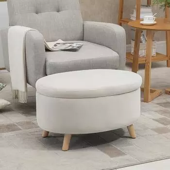 HomCom Ovale Polsterbank mit Stauraum, Samtoptik, beige (838-173BG)