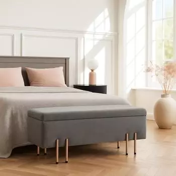 en.casa Dals Sitztruhe mit Stauraum, Samt, grau, 118x40x42cm