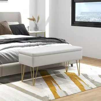 HomCom Sitzbank mit Stauraum, Leinenoptik, creme (100x40x49cm)