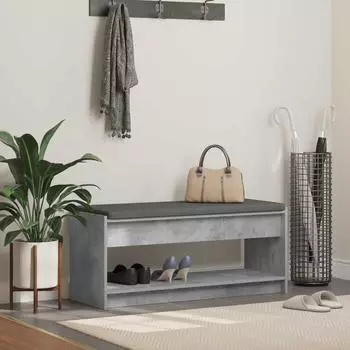 vidaXL Flurbank mit Kissen und Regal, betongrau, 103x38x45cm