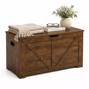 Relaxdays Sitztruhe mit Stauraum, MDF, vintagebraun, 46x100x40cm