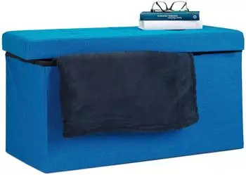 Relaxdays Faltbare Sitzbank XL mit Stauraum, Leinen, blau, 38x76x38cm (10019048_45)