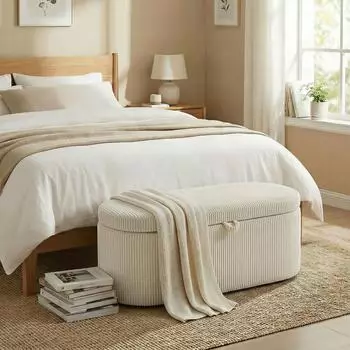 HomCom Sitzbank mit Stauraum, Cord-Bezug, 105x51x49cm, beige