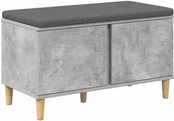 vidaXL Flurbank mit Kissen und Stauraum, betongrau, 80x38x46cm (891531)