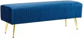 Beliani Paterson Polsterbank Samt blau, goldene Metallbeine, 118cm (391370)