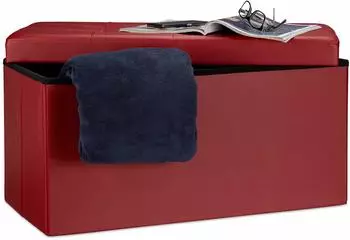 Relaxdays Sitzbank mit Stauraum, 2-Sitzer, Kunstleder, dunkelrot, 38x76x38cm (10019044_708)