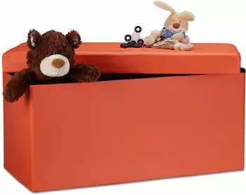 Relaxdays Faltbare Sitzbank mit Stauraum, Kunstleder, orange, 2-Sitzer, 38x76x38cm (10019044_57)