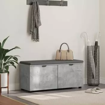 vidaXL Flurbank mit Kissen und Regal, betongrau, 100x38x46cm (891491)