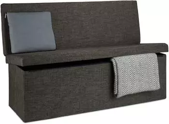 Relaxdays Sitzhocker mit Lehne, Stauraum, Leinen, dunkelbraun, 114x73x38cm (10020374_93)