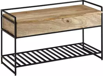 Finebuy Sitzbank mit Stauraum, Mango Massivholz/Metall, 90x38x52cm (FB34725)