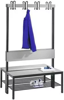C+P Basic Plus Garderobenbank doppelseitig mit R&uuml;ckenlehne, 1000mm, Schuhrost (8060-210)