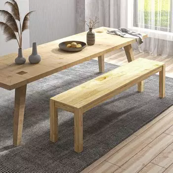 HomCom Sitzbank 3-Sitzer Landhaus-Stil, Holz, natur, 150x33x45cm (837-335V00ND)