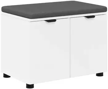 vidaXL Flurbank mit Kissen, Regal und T&uuml;r, wei&szlig;, 60x38x46cm (891472)