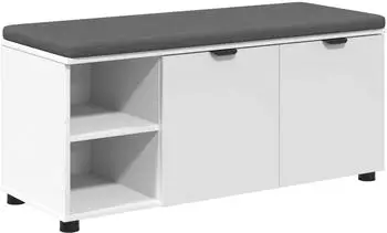 vidaXL Flurbank mit Kissen, Regal und T&uuml;r, wei&szlig;, 100x38x46cm (891512)