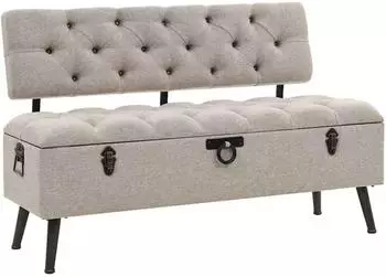 vidaXL Aufbewahrungsbank mit R&uuml;ckenlehne 110cm, Stoff, creme
