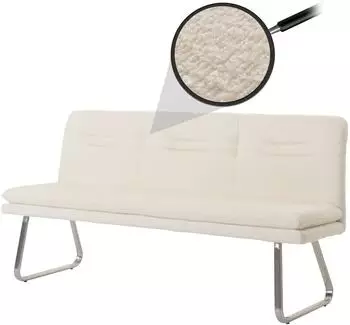 Mendler HWC-H70 Esszimmerbank mit Lehne, Boucl&eacute;, Edelstahl geb&uuml;rstet, 180cm