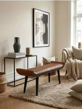 KADIMA DESIGN Sitzbank Echtleder / Massivholz braun 125x51x38cm (800001024368)