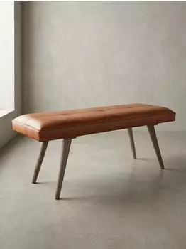 KADIMA DESIGN Sitzbank Ziegenleder/Massivholz, braun, 117x51x38cm