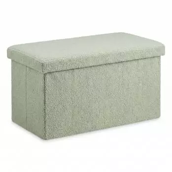 Relaxdays Sitzbank mit Stauraum, Teddystoff, faltbar, salbeigr&uuml;n, 76x38x38cm