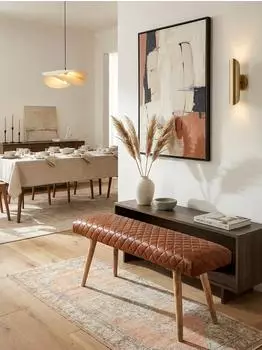 KADIMA DESIGN Sitzbank Echtleder/Massivholz, braun, 115x53x38cm