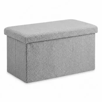 Relaxdays Sitzbank mit Stauraum, Teddystoff, faltbar, grau, 38x76x38cm