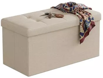 Relaxdays Sitzbank mit Stauraum, Stoff, faltbar, gepolstert, beige, 76x38x38cm (10051509_127)