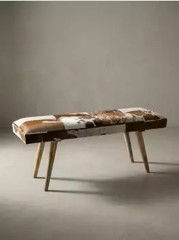 KADIMA DESIGN Sitzbank Ziegenfell / Massivholz, braun, 120x40x52cm