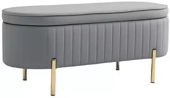 HomCom Sitzbank mit Stauraum Samtoptik, Metallbeine, grau, 107x42x45,5cm