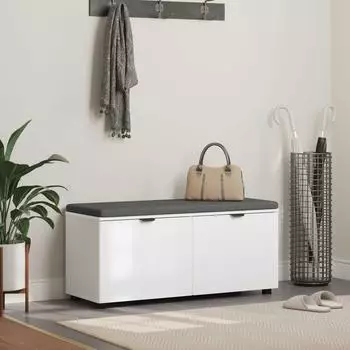 vidaXL Flurbank mit Kissen, Regal und T&uuml;r, wei&szlig;, 100x38x46cm (891488)