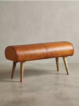 KADIMA DESIGN Sitzbank Echtleder / Massivholz, Springbock, braun, 100x53x40cm