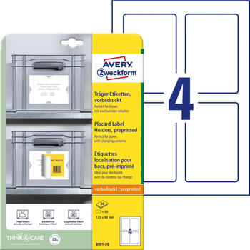 Avery Zweckform 8001-20 Träger-Etiketten, 120 x 80 mm, 20 Bogen/80 Etiketten, weiß, hellgrau