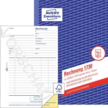 Avery Zweckform 1730 Rechnung A5 selbstdurchschreibend 2x40 Blatt