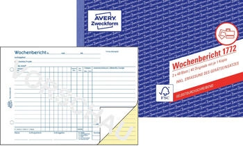 Avery Zweckform 1772 Wochenbericht A5 quer selbstdurchschreibend 2x40 Blatt