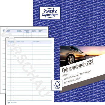 Avery Zweckform 223 Fahrtenbuch f&uuml;r PKW A5 80 Seiten f&uuml;r 858 Fahrten