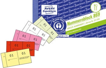 Avery Zweckform 869 Nummernblock 5-farbig 10 Blocks nummeriert 1-1000 2 Blocks je Farbe