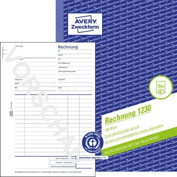 Avery Zweckform 1230 Rechnung A5 Recycling-Papier mit Blaupapier 100 Blatt