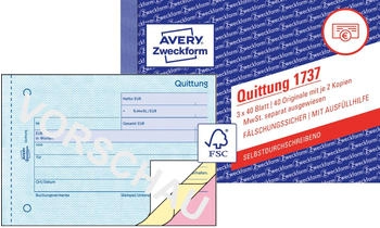 Avery Zweckform 1737 Quittung MwSt. separat ausgewiesen A6 quer selbstdurchschreibend 3x40 Blatt