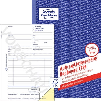 Avery Zweckform 1739 Auftrag/Lieferschein/Rechnung A5 selbstdurchschreibend 2x40 Blatt