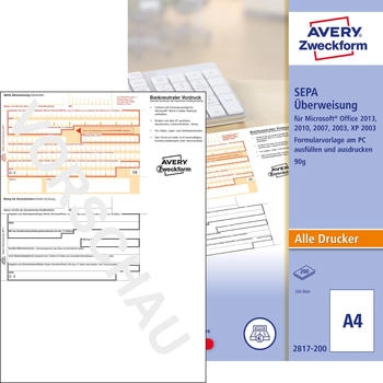 Avery Zweckform 2817-200 &Uuml;berweisung/Zahlschein PC-Druckerformular A4 200 Blatt